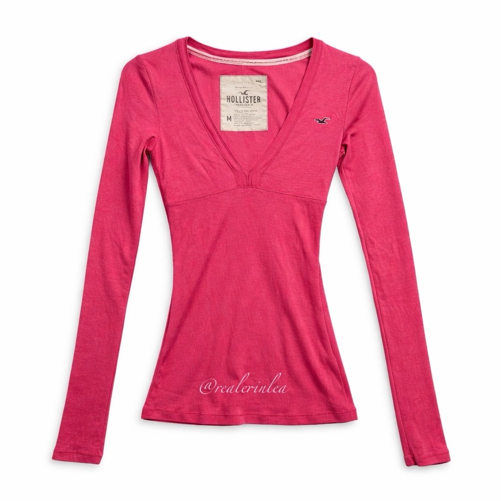 Hollister Ribbed V Neck Henley Pink Size Medium Vintage
